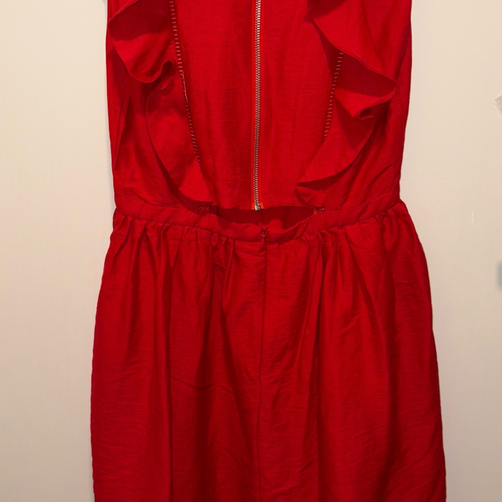 SUNCOO Vibrant Red Dress with Zipper Accent